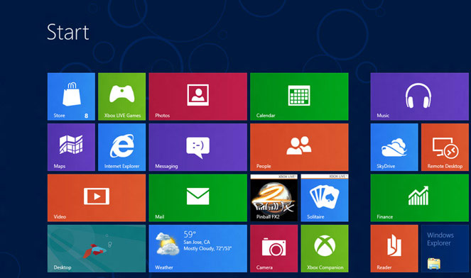 Screenshot of windows 8 flat design navigation dashboard